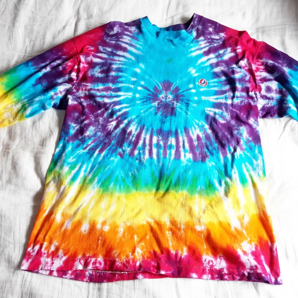 Grateful Dead XXL Long Slv Tiny Embroidered Steal Your Face Emblem Tie Dye Tee - Picture 6 of 8